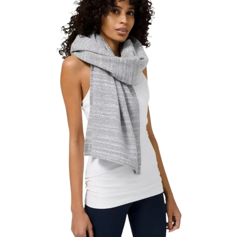 Lululemon Gray Stripe Herringbone‎ Vinyasa Snap Infinity Scarf